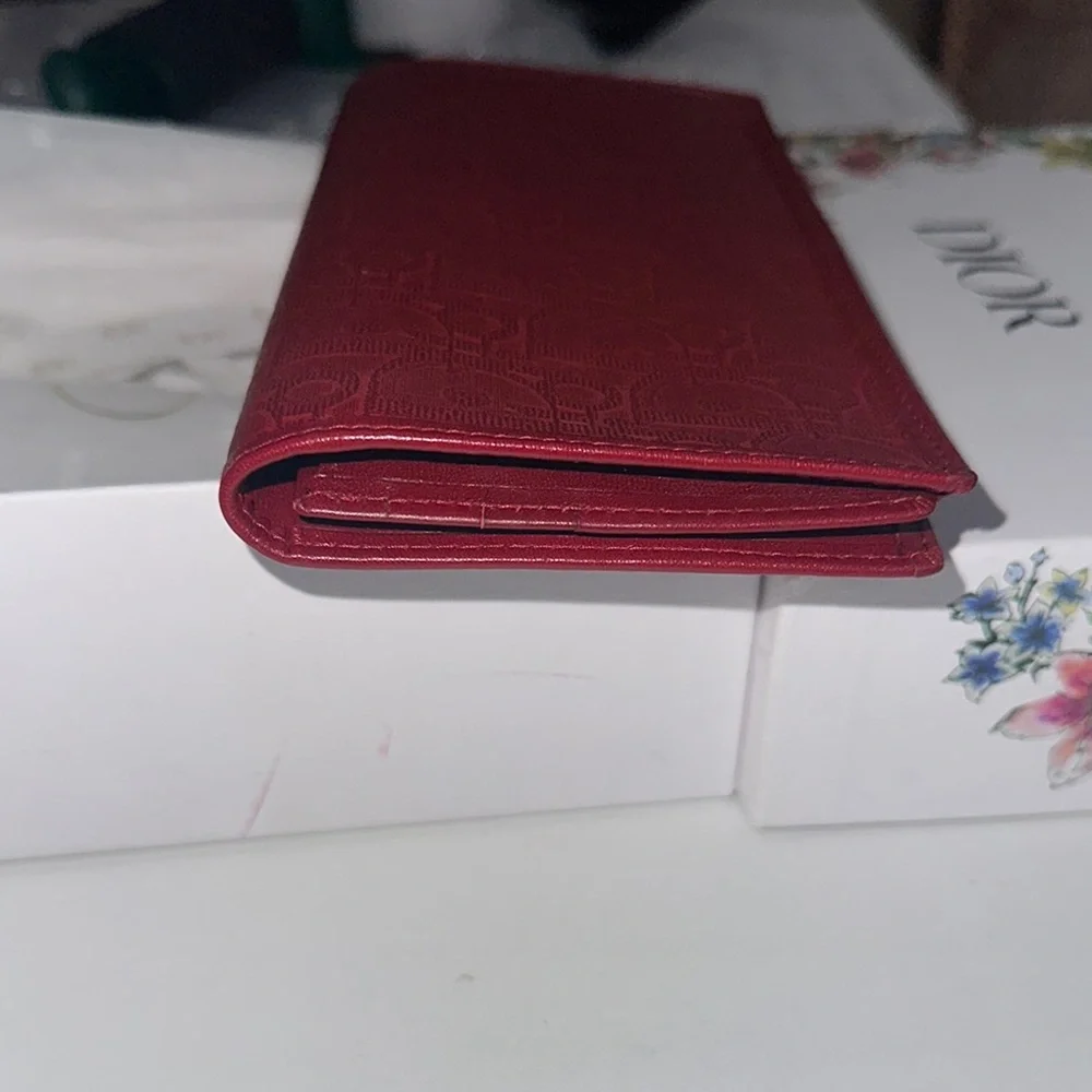 Dior Red Leather Wallet with Metallic Detail